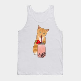 Cat Strawberry boba (fluffy orange cat) Tank Top